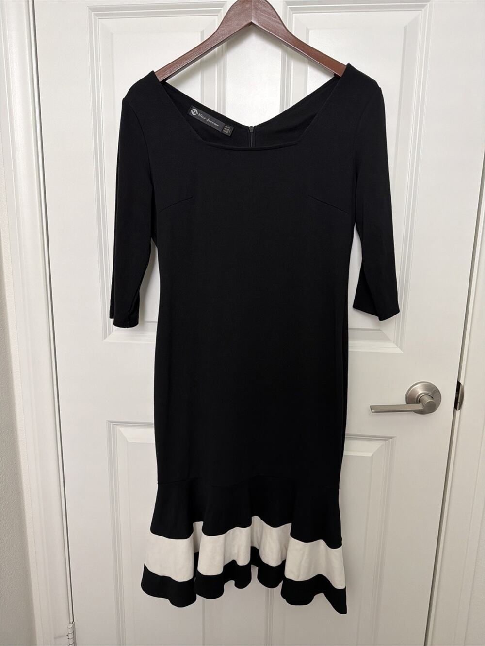 Nice-Forever Vintage Patchwork Mermaid Dress Business Party Black & White Sz 8